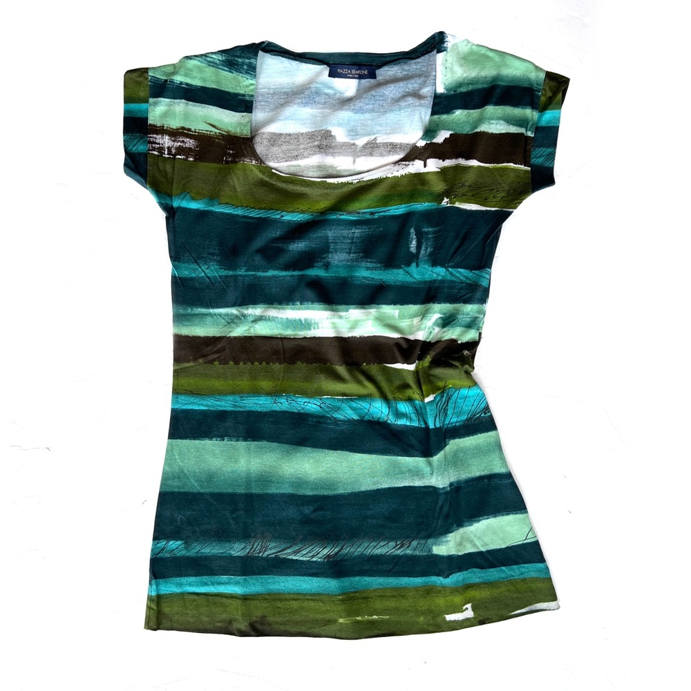PIAZZA SEMPIONE Scoop Neck Striped T Shirt, Made in Italy